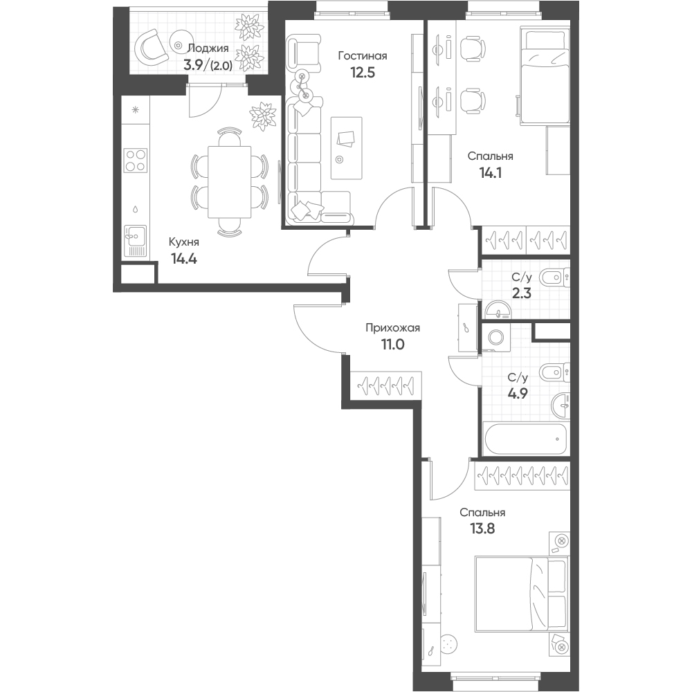 План с мебелью